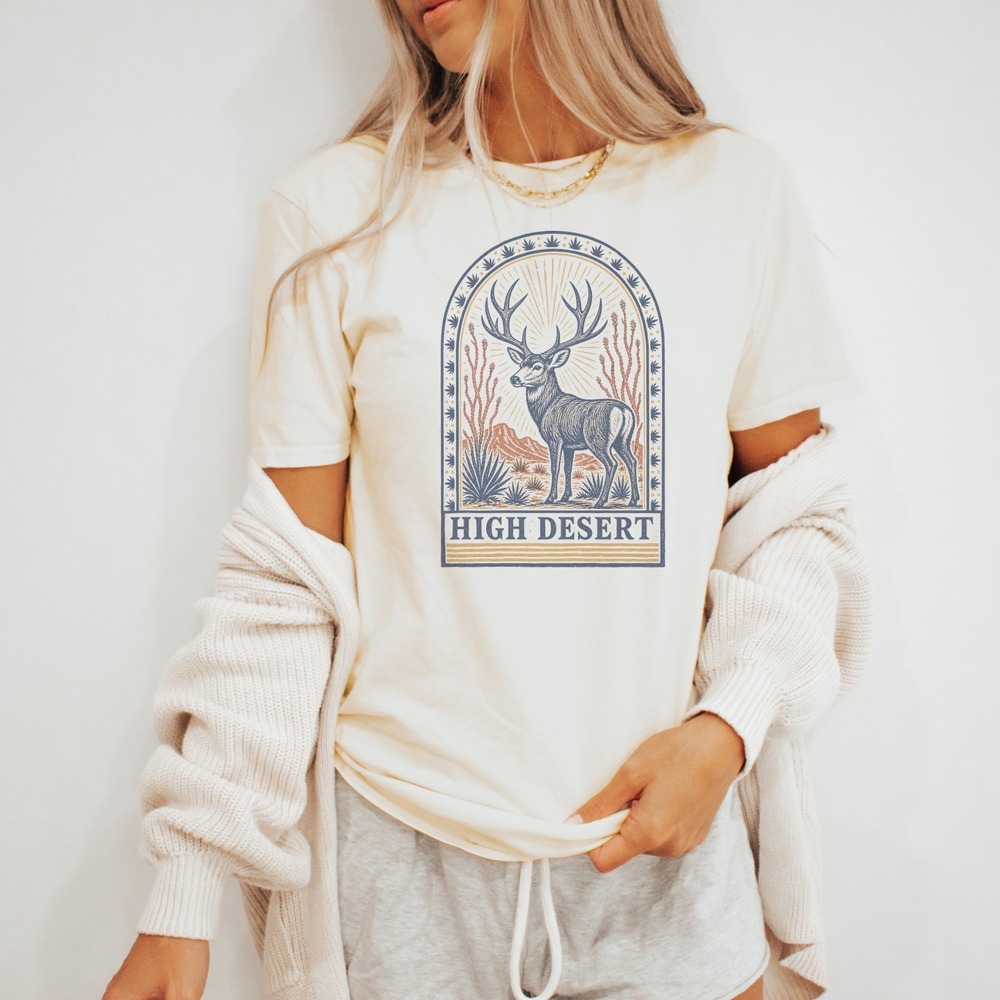 Woodcut Style Vintage Style Deer Boho Tee